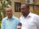 County secretary Abdi Muhumed speaking to the press.with him is Aga Khan Foundation manager for Coast and North Eastern Atrash A