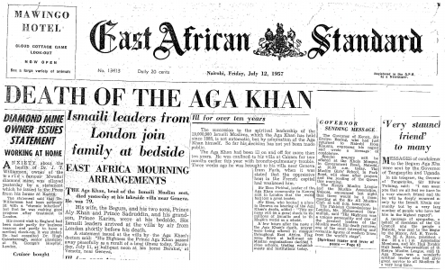 19570712 - Article - Death of the Aga Khan