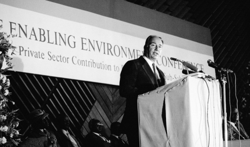 His Highness the Aga Khan delivering a speech at the Enabling Environment Conference Opening Ceremony in Nairobi, 21 October 198