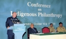 His Highness the Aga Khan delivering a speech at the Conference on Indigenous Philanthropy held in Islamabad. General Pervez Mus