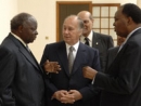 His Excellency President Mwai Kibaki, His Highness the Aga Khan and Stanley Murage, Presidential Advisor, in discussion at State