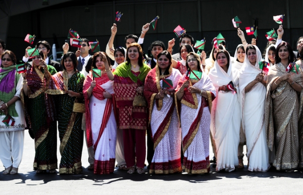 Members of the Ismaili community greet the Aga Khan at the Fulton County Airport.by Elissa Eubanks/AJC