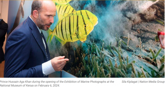 Prince Hussain Aga Khan during the opening of the Exhibition of Marine Photographs at the National Museum of Kenya  