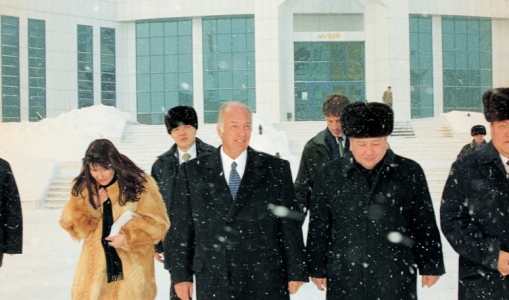 His Highness the Aga Khan leaves a cultural centre in Astana. Kazakhstan