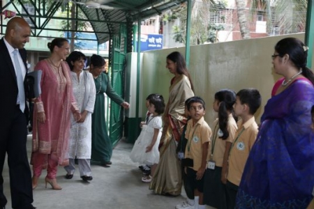 School children greet Princess Zahra at the Aga Khan School, Dhaka. Photo: Saad Bin Hossain