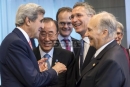U.S. Secretary of State John Kerry, left, talks with U.N. Secretary-General Ban Ki-moon, second from left, NATO Secretary Genera