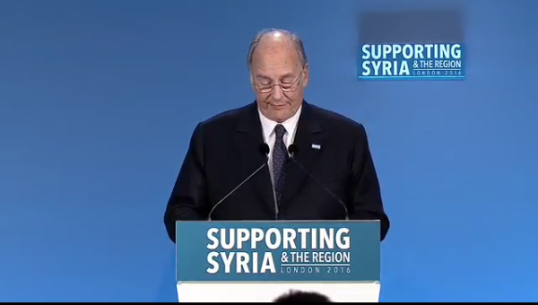 Aga Khan speaking at supportingSyria Conference 2016-02-04