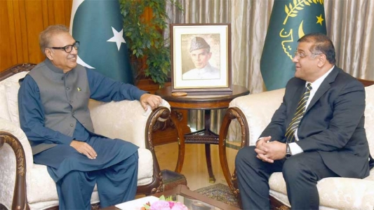 President Dr Arif Alvi of Pakistan with President of the Aga Khan Council for Pakistan Hafiz Sher Ali  2018-09-27