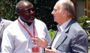 His Highness the Aga Khan speaking with Mr. Ali A. Mufuruki, Chairman of Infotech Investment Group, outside the Conference Centr