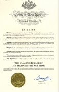 Citation from State of New York to commemorate the Diamond Jubilee of H.H. The Aga Khan IV