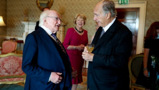 President Higgins and his wife Sabina meeting Prince Shah Karim Al Husseini, Aga Khan IV. Photograph: Maxwells  2018-8-11