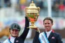 Britain's Emily Moffitt and Ben Maher celebrate after today's Aga Khan success   2019-08-09