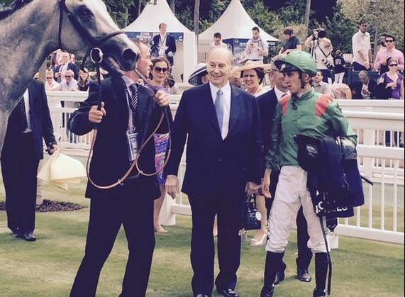 Aga Khan with jockey C.Soumillon after winning 1st Race with Saryshaggan 