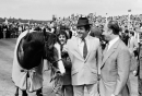 Shergar with owner His Highness the Aga Khan and trainer Michael Stoute shown at Royal Ascot in 1981