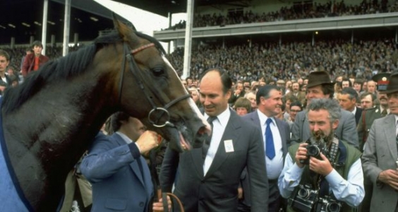 Shergar with the Aga Khan after winning the 1981 Irish Derby at the Curragh. Photo: Allsport