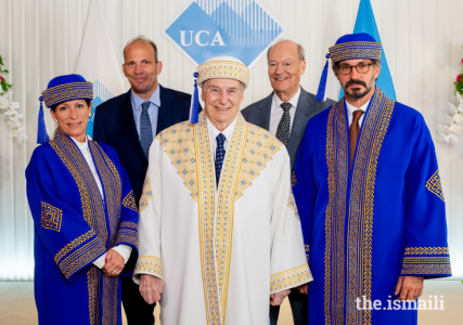 Hazar Imam with Princess Zahra, Prince Rahim, Prince Amyn and Prince Hussain at the UCA Convocation   2021-06-19