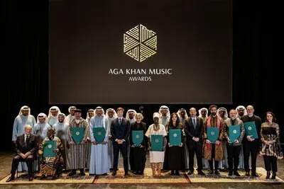 2025 AKMI Prize Winners & Participants shown with Princes Hussein, Amyn and Aly Muhammad Aga Khan