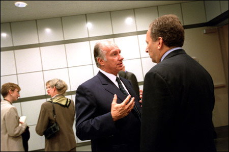 His Highness The Aga Khan Talks With Lawrence Summers At The Launching Of Archnet