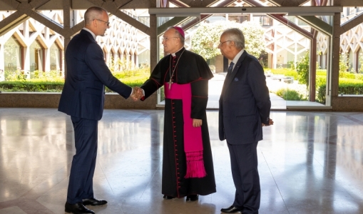 Prince Rahim meets with the Substitute for the Secretariat of State at the Vatican, Monsignor Edgar Peña Parra 2022-05-13