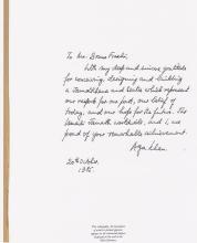 Hazar Imam's letter to Bruno Freschi for the construction of Burnaby Jamat Khana  1985-10-20